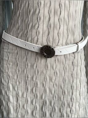 Miss Sixty White Leather Belt Size Medium Y2K Skinny Belt Silver Buckle